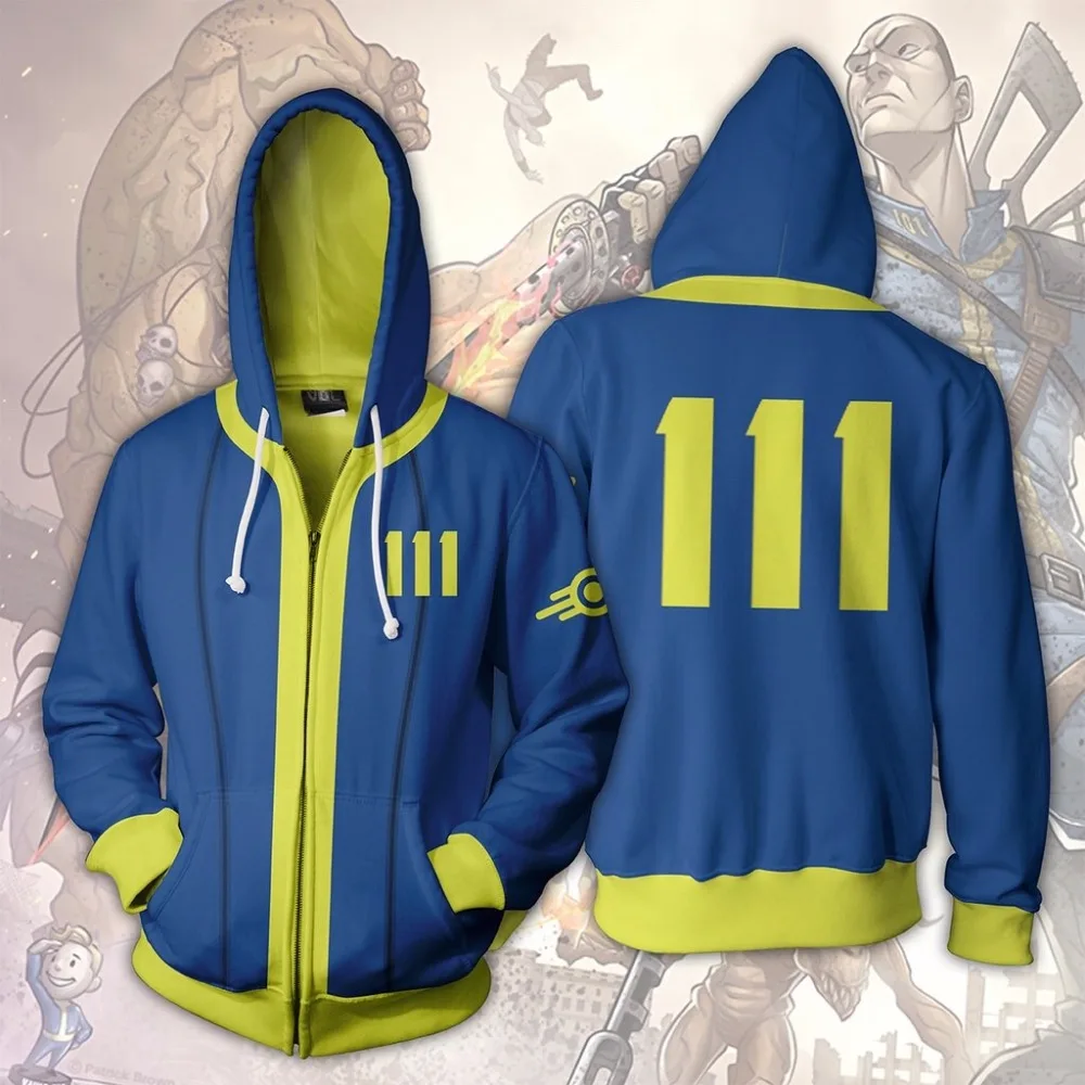  BIANYILONG 2019 Men Hooded Fallout Vault Dweller 3D Printed Hoodies zipper hoodie hooded hip hop to