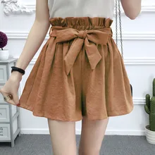 BornToGirl повседневные свободные шорты с высокой талией для женщин, черные, белые, розовые, зеленые шорты цвета хаки