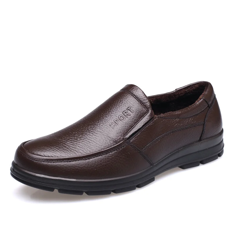 Мужская повседневная обувь из натуральной кожи; Модная Удобная дышащая мужская обувь ручной работы; удобная повседневная обувь - Цвет: 01 Brown with fur