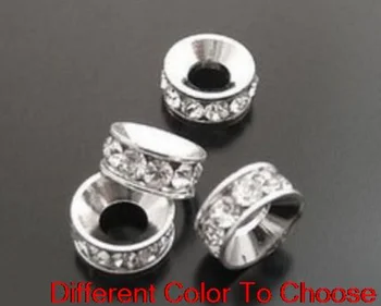 

10mm 200pcs/lot white mixed multicolor b563 Crystal Rondelle Spacer Beads Lot loose round silver Plated Big Hole European Bead