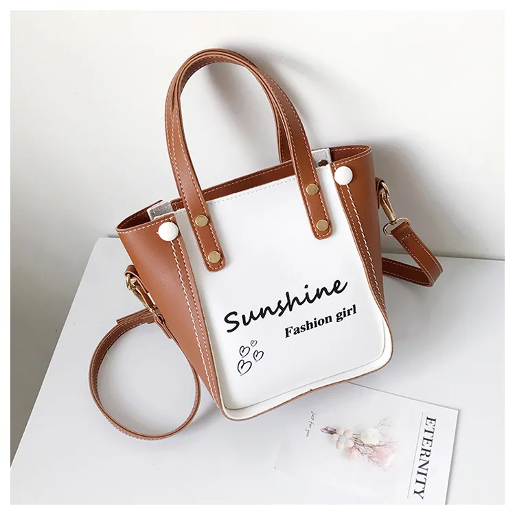 

Summer Small Bag woman 2019 new handbag Korean alphabet bucket bag hit color shoulder oblique carry small bag