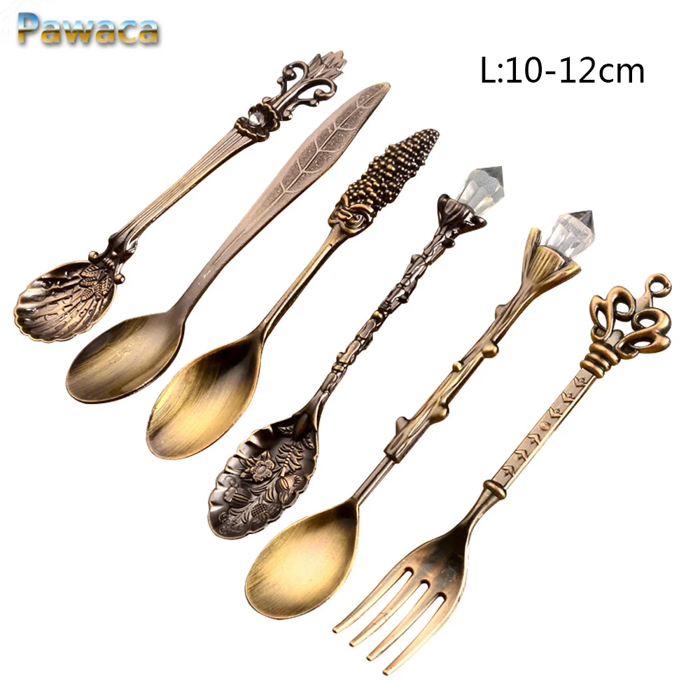 

6pcs Vintage Spoons Fork Set Royal Gift Metal Carved Dessert Fork Snacks Flatware Cutlery Tableware Coffee Accessories Of Tea