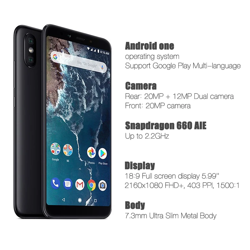 Глобальная версия Xiaomi Mi A2 4 Гб 64 ГБ Android One 5 99 &quotFHD + 18:9 полный экран Snapdragon 660