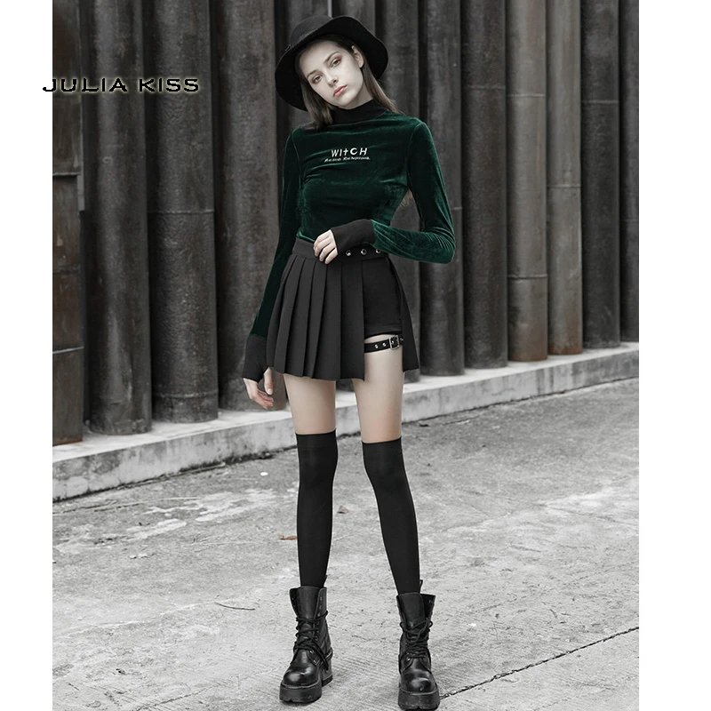 Женский плиссированный мини Skort с поясом на бедро в стиле панк Skort|Юбки| |