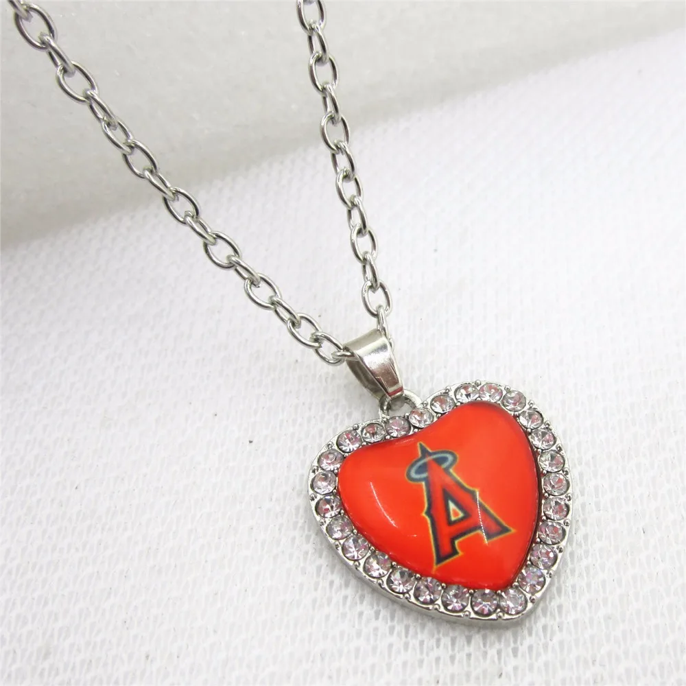10pcs/lot Heart USA baseball Angels Necklace pendants With 50cm Chains