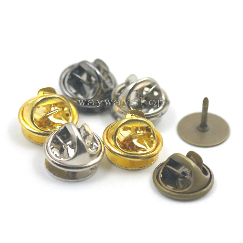 50 sets Tie Tack Finding Pin Round Pinch Clutch back Blank 10mm Pad 8mm