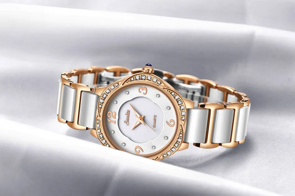 SUNKTA женские часы лучший бренд керамический ремешок водонепроницаемый ручной горный хрусталь кварцевые женские часы девушка Reloj Mujer