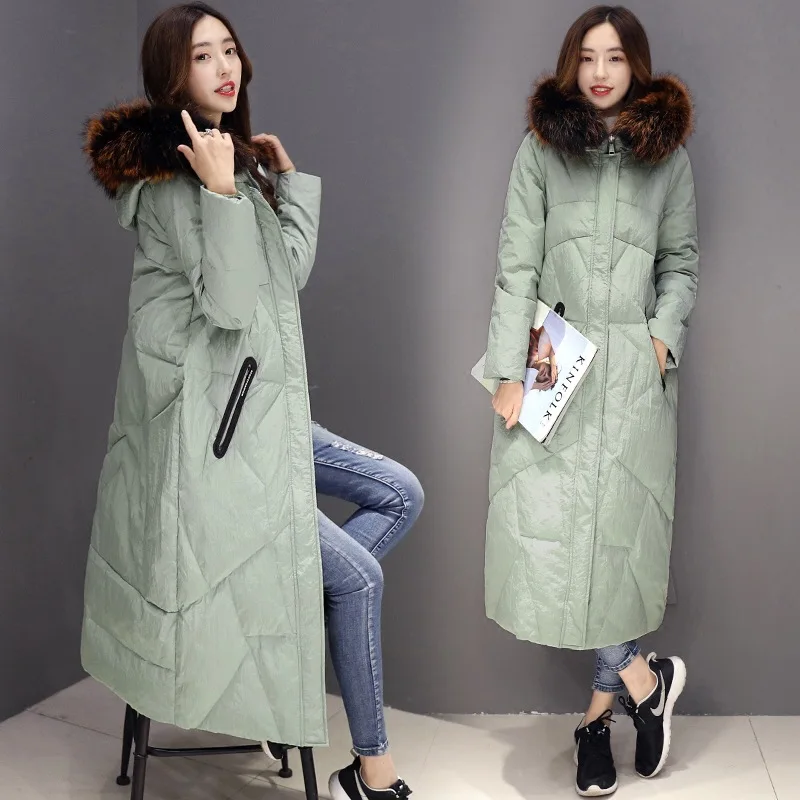 Hiver Clair À vert Le Capuche Bas Noir Épaississement Genou Arrivée 2018 Vers D'hiver Femme Cheveux Longue Grand Nouvelle Manteau Veste Col x0p1fIqR