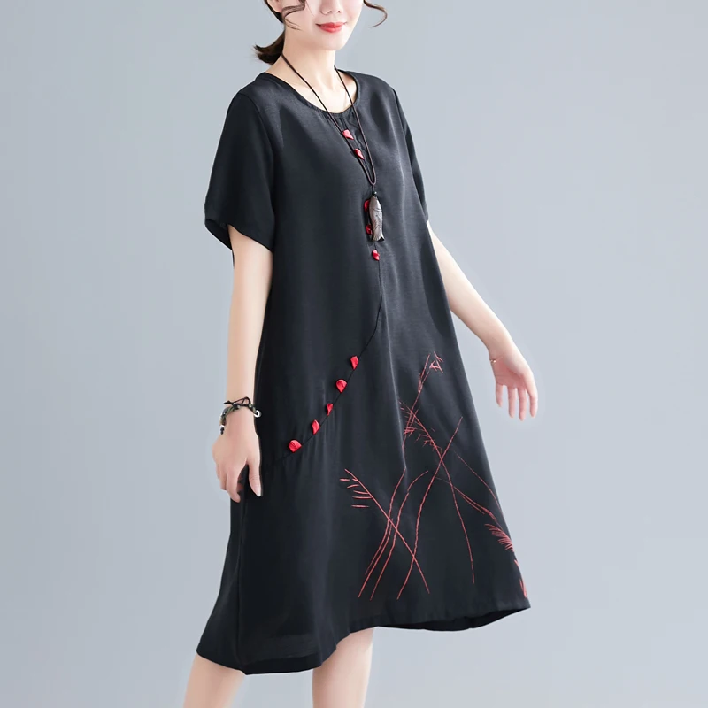 

Oversized Summer Dress 2019 Beach Casual Dress Short Sleeve vestido vintage Soft Cotton Linen Vintage Dress Women Midi Dresses