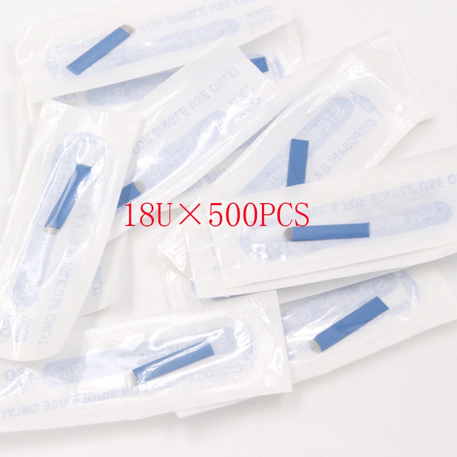 

500pcs blue u shape needle blade permanent makeup blades microblading u blade 18pin manual needle for eyebrow free shippingNT18U