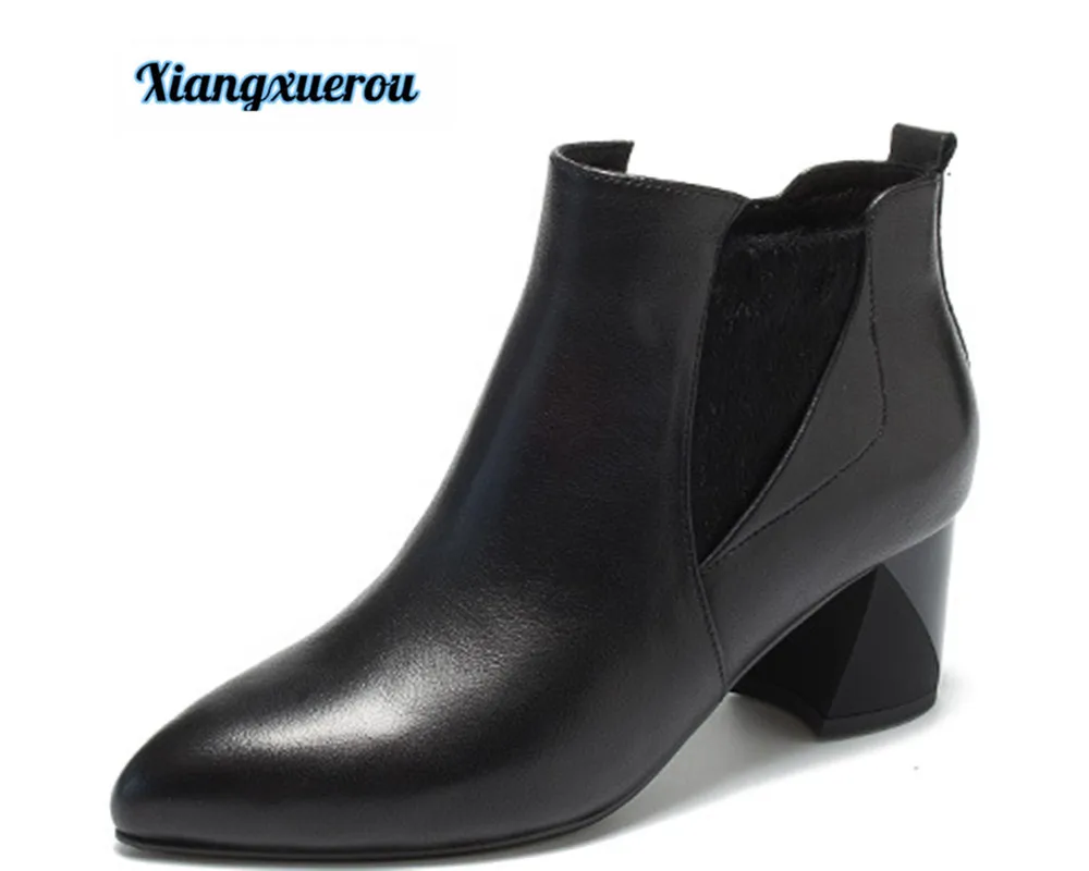 

Xiangxuerou New thick high heel pointed casual leather boots for autumn/winter 2018