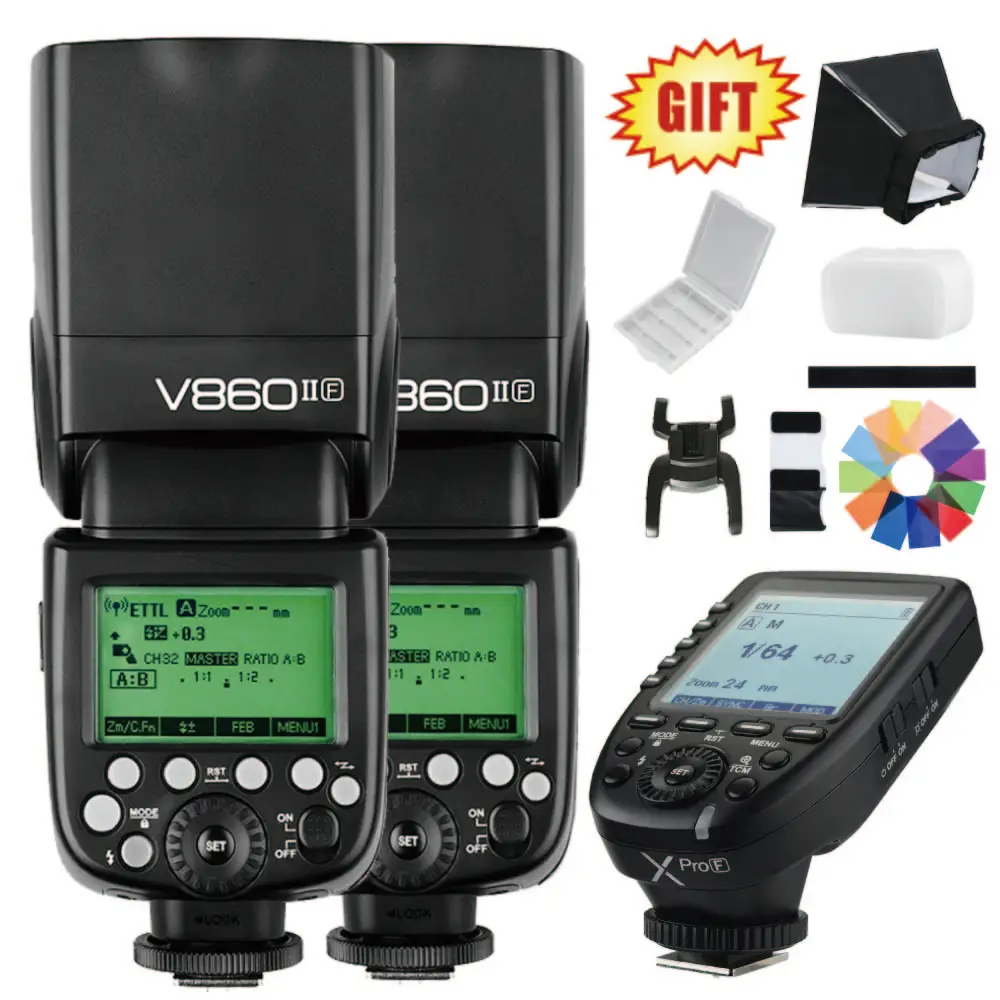 

2X Godox Ving V860II-F TTL HSS 2.4G Li-ion Battery Camera Flash Speedlite + Xpro-F Flash Trigger Transmitter for Fujifilm DSLR
