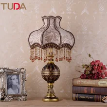 TUDA светодиодный настольный светильник, европейская тканевая настольная лампа, прикроватная лампа для спальни, гостиной, кабинета, ретро смоляная настольная лампа E27 110 В 220 В