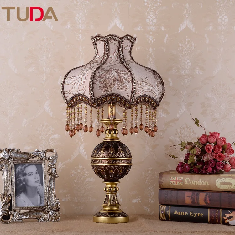 

TUDA LED Table Lamp European Fabric Table Lamp Bedroom Bedside Living Room Study Retro Resin Table Lamp E27 110V 220V