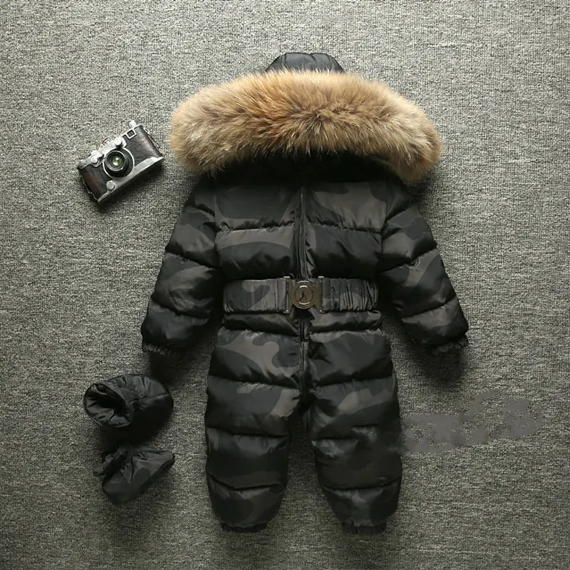 

Mioigee 2019 Winter Baby Warm Romper Infant Children Snowsuit Outerwear Newborn Girl And Boys Jumpsuit Snow Overalls Fur Hood