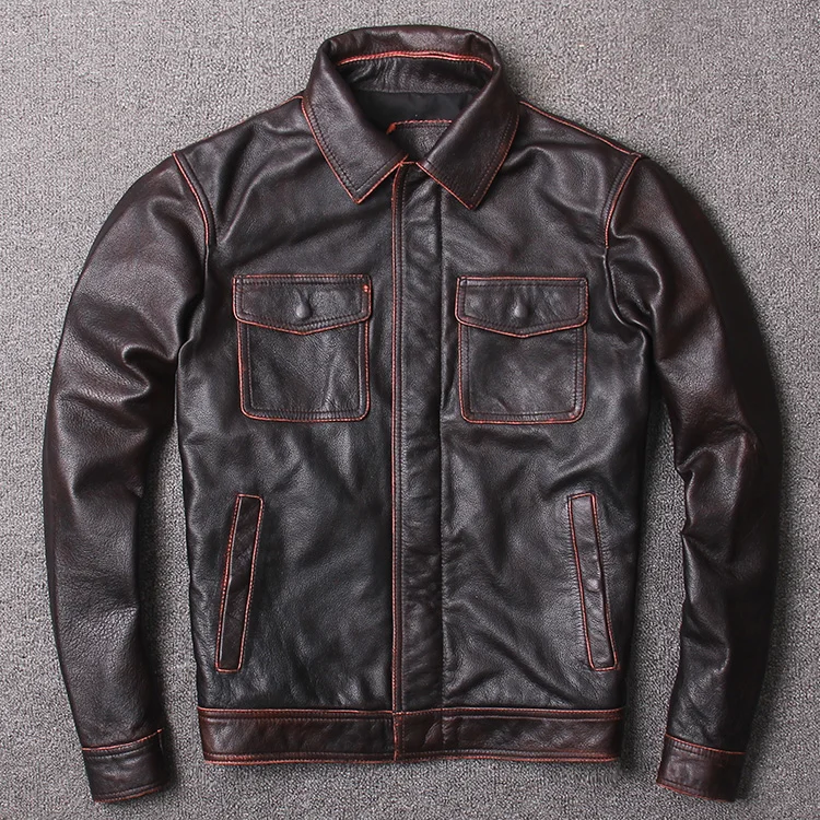 

Free shipping,plus size genuine leather jacket,mens classic vintage cowhide coat,quality casual slim frock jackets.sales.brand