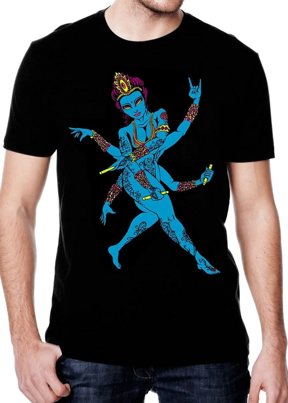 Blue Lady' Mens Rave T Shirt Glow In The Dark EDM Clothing Black Light
