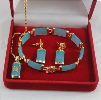 

BJC 00010 Fine Blue jade pendant necklace bracelet earrings sets (A0424)