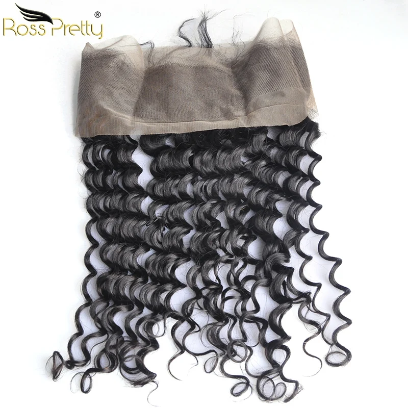 Ross Pretty Brazilian Remy Hair Deep Wave 360 frontal Pre Plucked with Baby Hair Style Natural Black Human Hair lace front 360