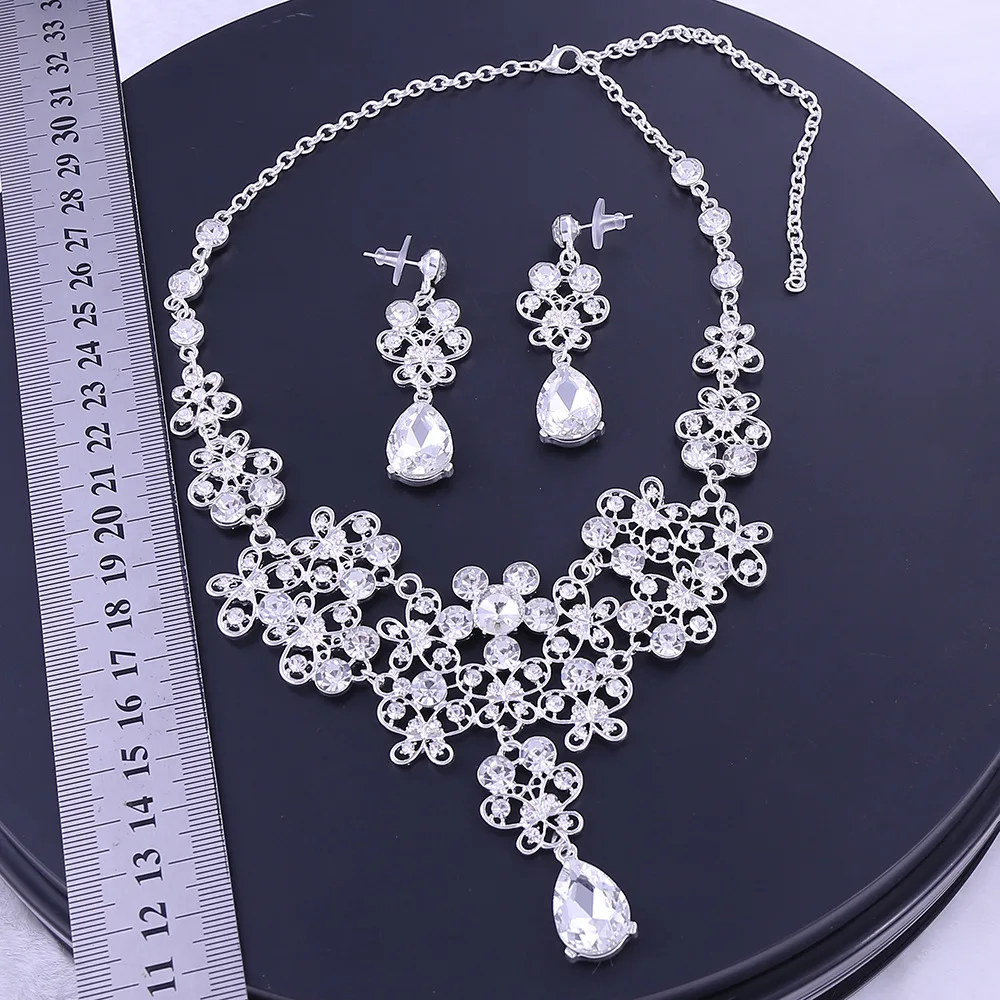 Moda de alta Qualidade de Cristal Nupcial Do Casamento Conjuntos de Jóias Mulheres Noiva Coroas Tiara Colar Brinco Jóia Do Casamento Acessórios (8)