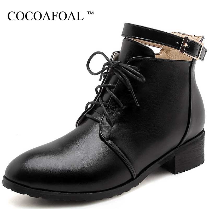

COCOAFOAL Women's Winter Ankle Boots Woman High Heeled Chelsea Boots Winter Martin Boots Lace Up Plus Size Plush Gothic Shoes