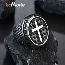 Lateefah ELSEMODE Vintage Punk Rock cristiano religión Cruz anillo 316 L acero inoxidable para hombres regalo de la joyería del padre