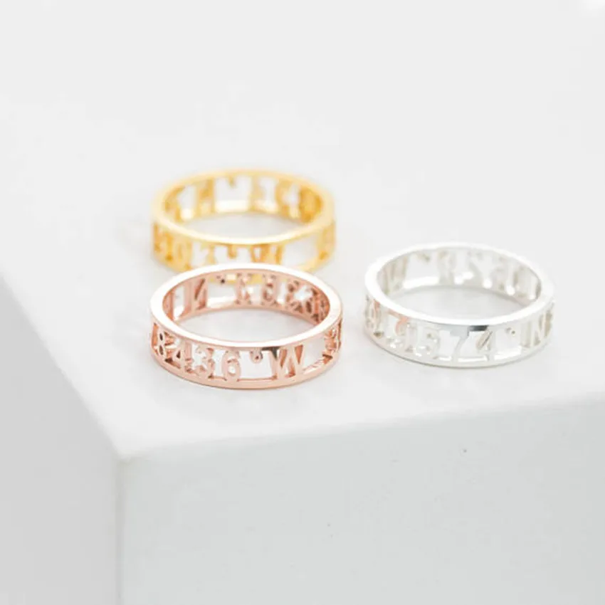 Bridal Jewelry Coordinates Custom Roman Numerals Ring Personalized Name Wedding Date Rings For Women Stackable Engagement Anel