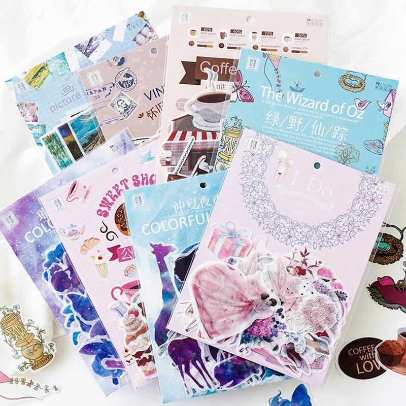 

30 pcs/pack Cartoon Stickers Nostalgic Starry Sky Sticky Notes Planner Sticker Scrapbooking Diary Sticker For Kids Stationery