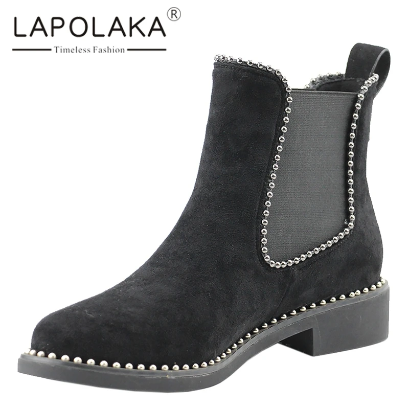 

Lapolaka Fashion 2019 Large Size 35-42 Elastic Band Women Boots Woman Shoes Chunky Heels Casual Ankle Boots Female Shoes Woman