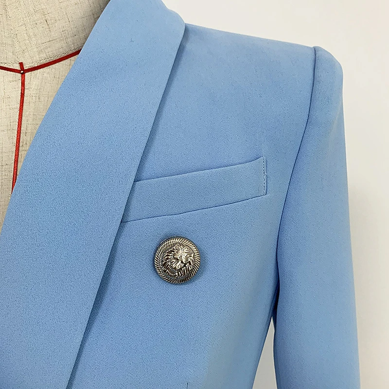 High Quality 2019 Formal Slim Blazer For Women Silver Lion Buttons Double Breasted Office Ladies Blazers Jacket Coat Veste Femme