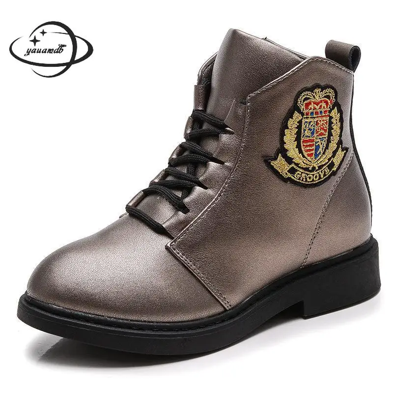 YAUAMDB kids boots 2018 winter leather ankle boys girls motorcycle