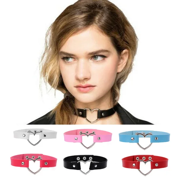 2018 Gothic Punk Harajuku Heart Lock Heart PU Leather Choker Necklace
