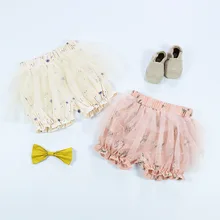 Летние штаны для детей/шаровары с фатиновой юбкой/шорты с цветочным принтом