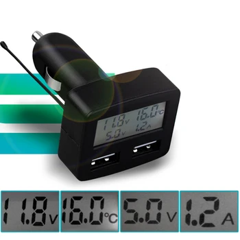 

Portable Car Voltage Tester 5 In 1 Dual USB Car Charger Voltmeter Volt Current Temperature Meters Digital Monitor Display