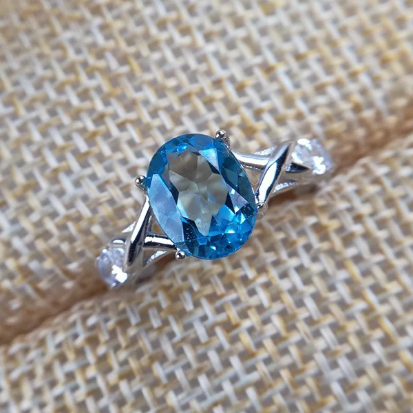 

[MeiBaPJ]925 Sterling Silver Inlaid With 3 Carats Natural London Blue Topaz Stone Open Ring for Women