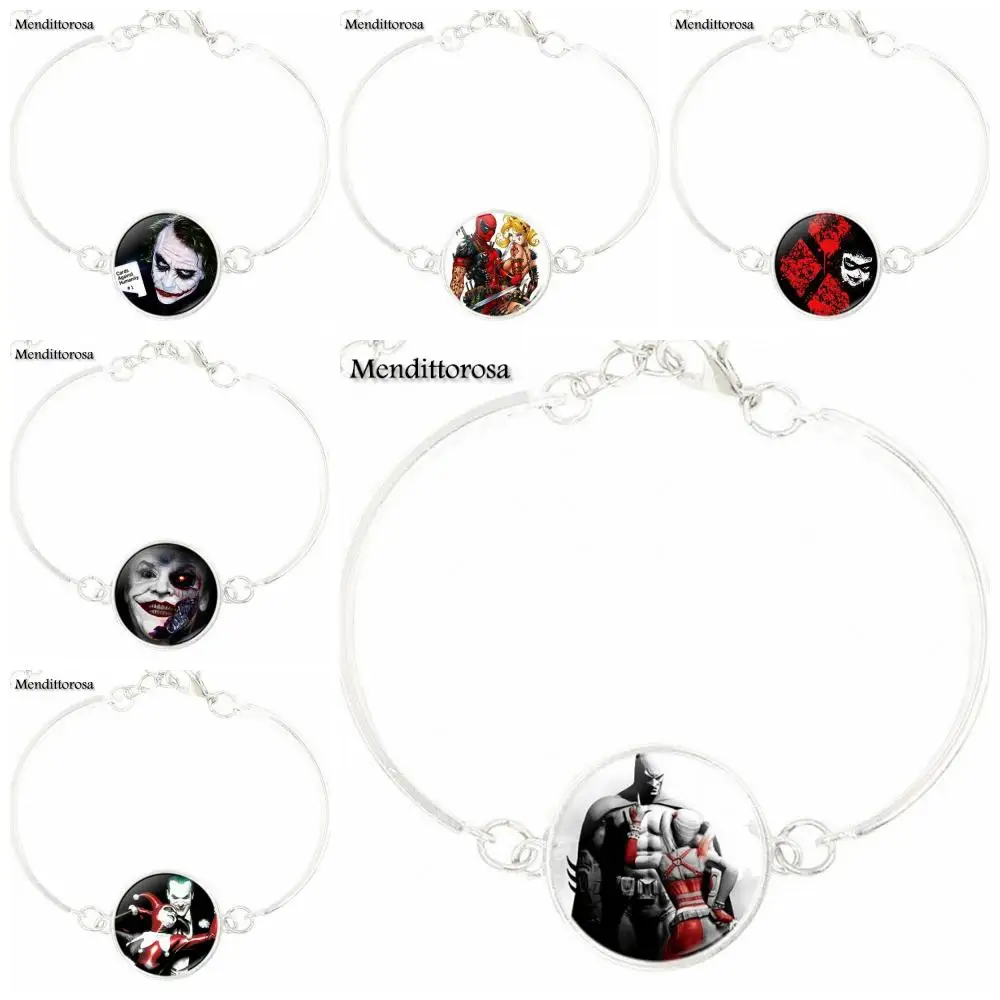 

EJ Glaze For Christmas Gift Harley Quinn Buddhism Jewelry With Silver Plated Glass Cabochon Bracelet Bangle