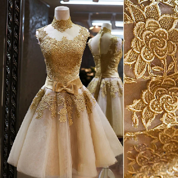 

Short Gold 2014 Vintage Royal Lace Cocktail Dresses Prom Dress Bridal Gown Vestido De Novia