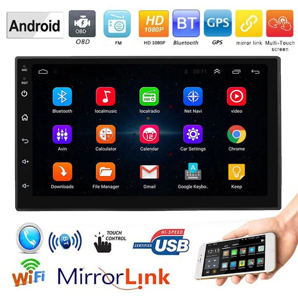 

2 Din 7'' Car Radio Touches Android 8.1 Car Multimedia Player GPS Navigation Autoradio WiFi USB FM Stereo Backup Monitor
