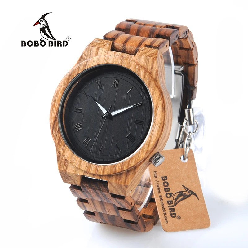 BOBO BIRD M30 Zebra Wooden Unique Quartz Watch With Wood Band Lightweight Vintage Wooden Men Analog