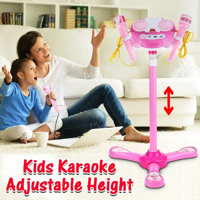 

Kids Karaoke Machine Set 2 Microphones Music Play Toy Adjustable Stand Home Girl Singing System Children Boy Microphone MP3