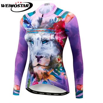 

Women's Cycling Jersey Long Sleeve Maillot Ropa Ciclismo Bicycle Cycling Clothing Quick Dry Bike Clothes Lion With Flower Purple