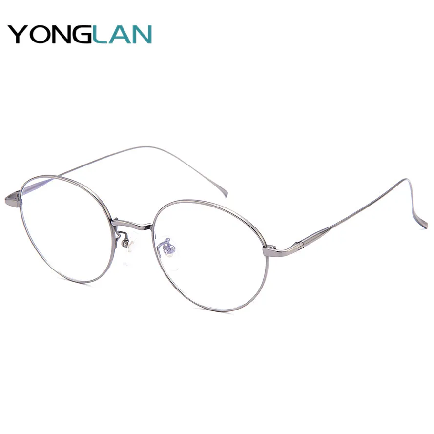 Gläser Design gelb 100 Tita Brillen grau Lan Myopie Ip Brille Klare Gafas Runde silber Optische Schwarzes Reine brown Optik Rahmen Yong Linse Plating wIY4q