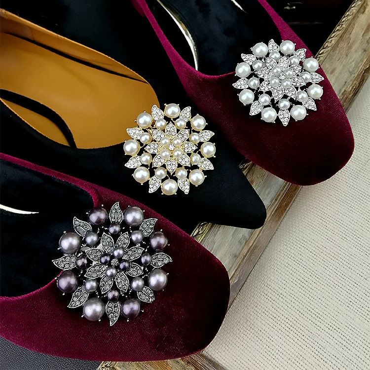 Высококачественная обувь с жемчугом; украшения со съемными цветами; обувь на застежке; аксессуары для обуви; Свадебная обувь