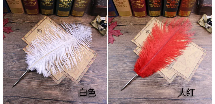 Red Ostrich Feather Quill Pen