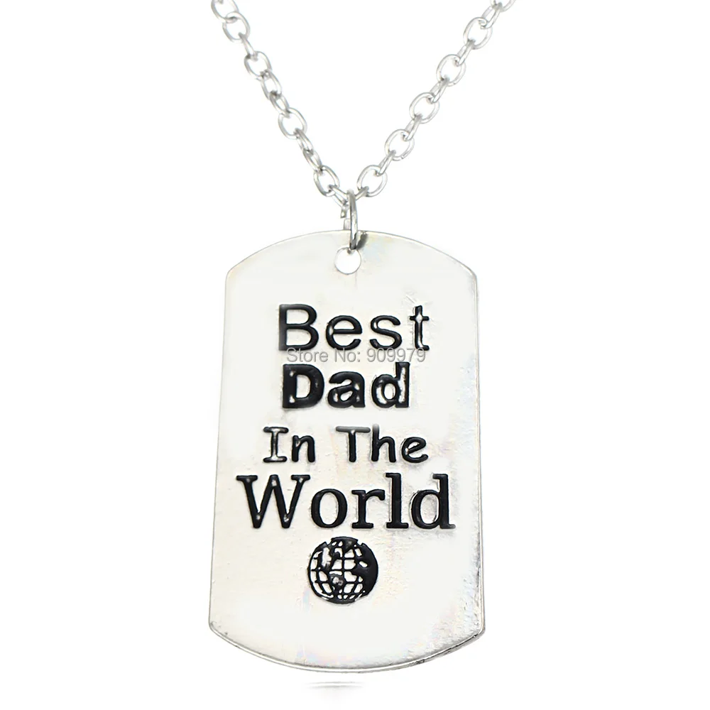 Best Dad In The World Rectangle Pendant Necklace Children Love For Father's Day Gift Chain Men
