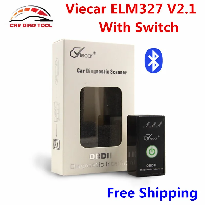 Новые мини OBD2 ELM327 v2.1 показателя viecar Bluetooth 2.0 ELM 327 с Мощность переключатель OBDII код
