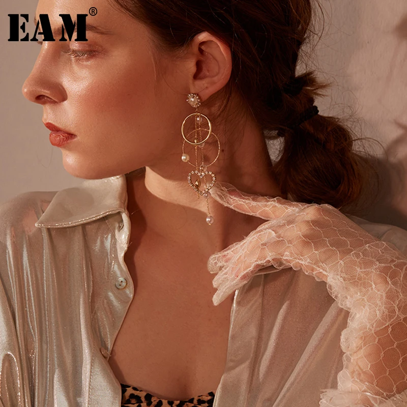 

WKOUD EAM Jewelry / 2019 New Fashion Exaggerated Asymmetric Imitation Pearl Love Earrings Women's Accessories S#R129308