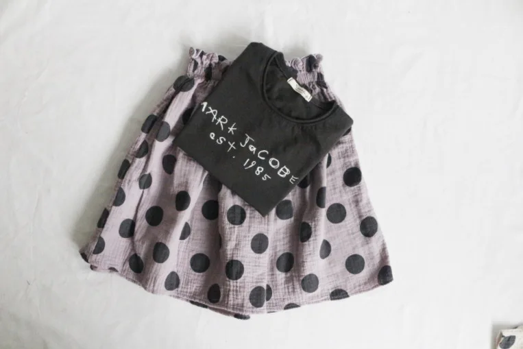 Малышей юбки для девочек Корейский Винтаж Для детей, на лето Одежда в горошек модная детская одежда льняные Винтаж юбки