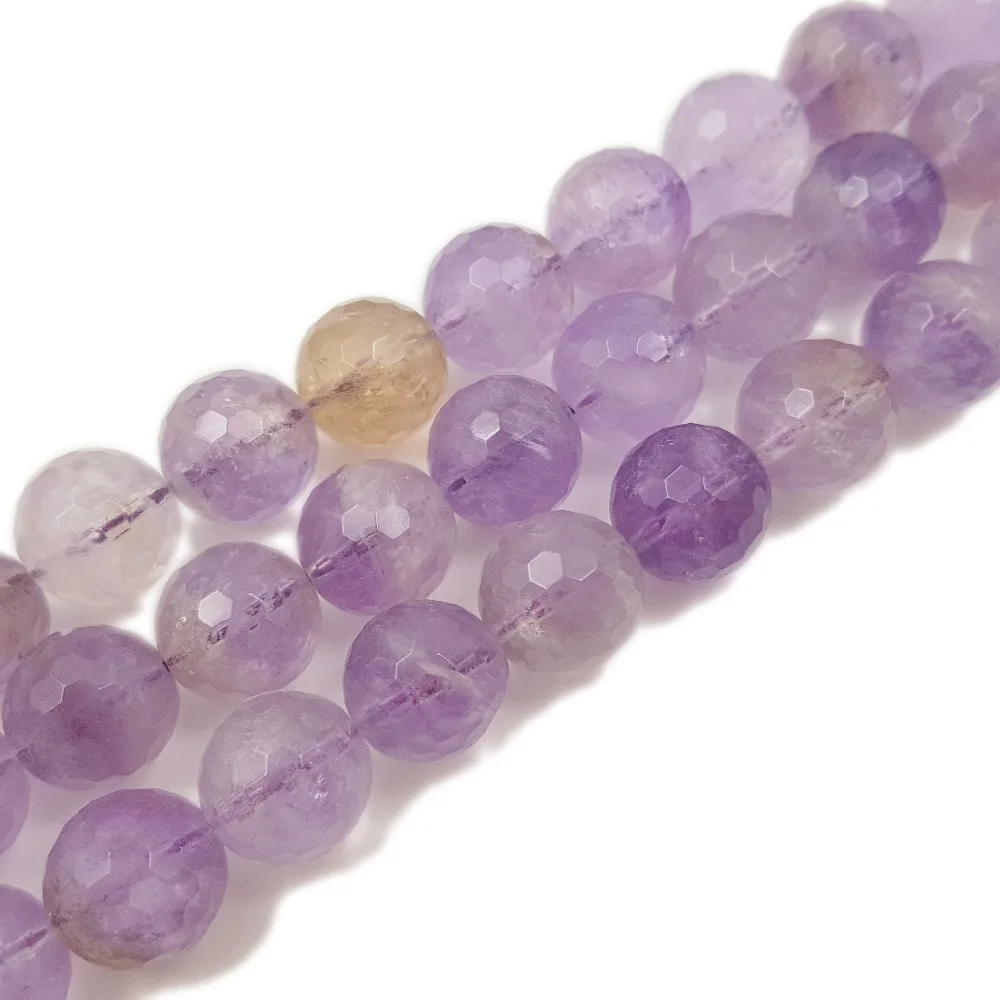 

Lii Ji Natural Stone Ametrine Faceted Round Loose Beads Appprox 12mm For DIY Jewelry Making approx 39cm Wholesale