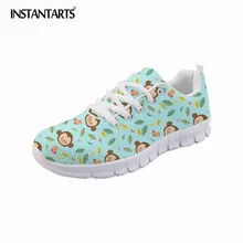 INSTANTARTS женская повседневная обувь на плоской подошве милые животные в мультфильмах, обезьянки узор Для женщин кроссовки из дышащего сетчатого материала легкий дышащий материал Туфли без каблуков